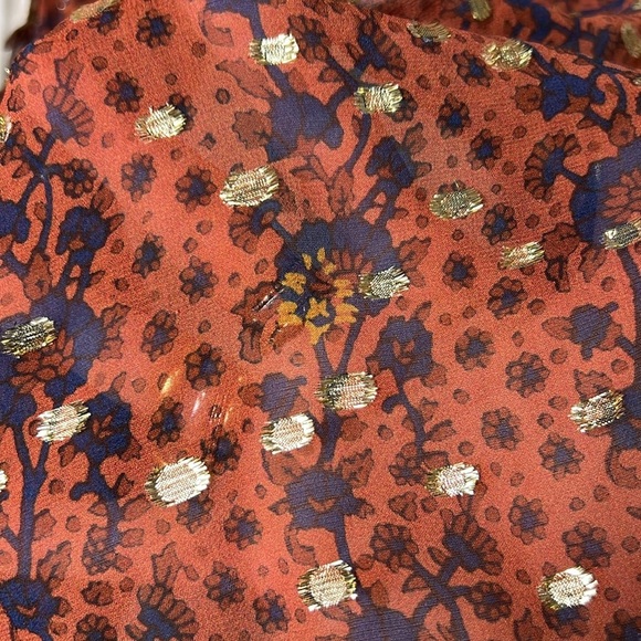 Ulla Johnson Calista Sheer Silk Blouse in Rust Gold and Navy Size 2 - Picture 5 of 14